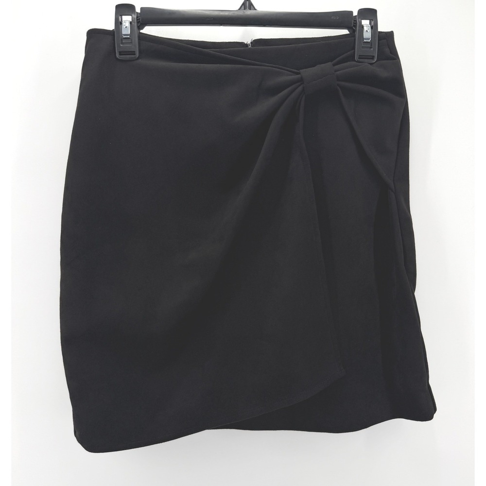 Catherine Malandrino Skirt Black Faux Leather Knot Wrap Mini Lined Sleek Women 2